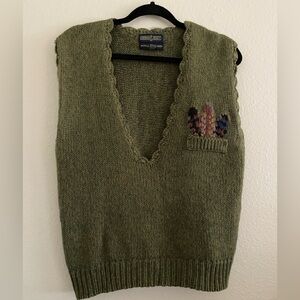 Vintage Herman Geist Sweater Vest Green Hand Embroidered M Cottagecore